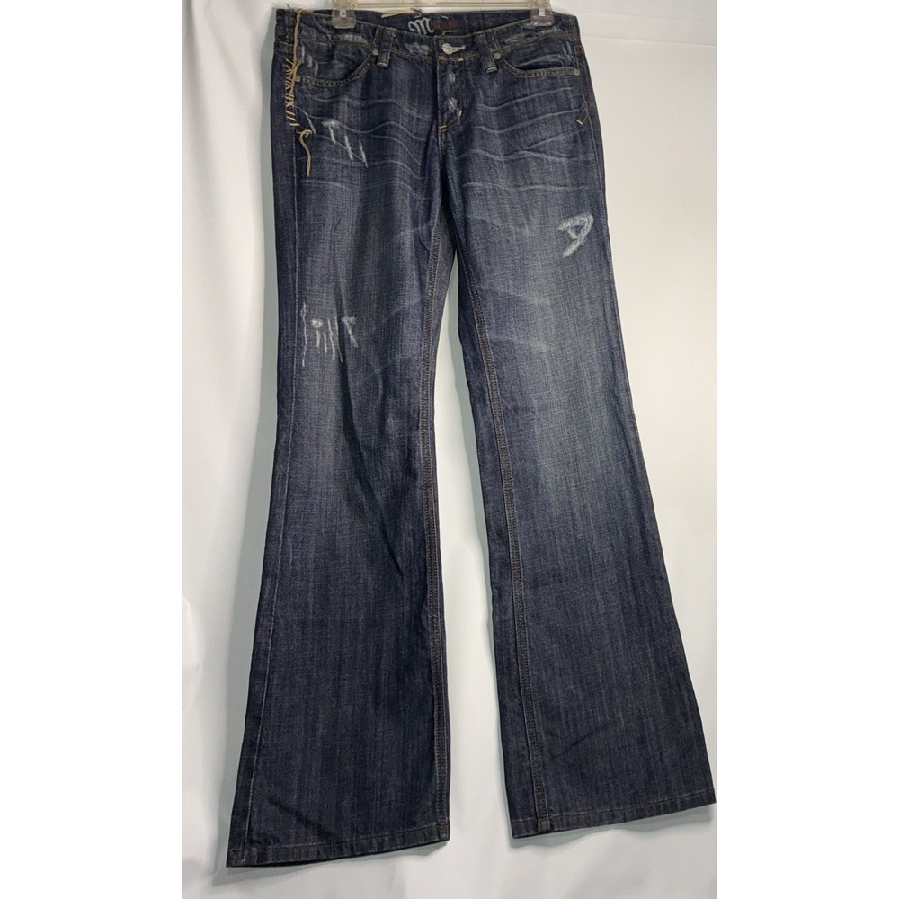Miss Me Denim Jeans Sz 30 Jackson JP4344 Distressed Flared Indigo Med Wash Flare